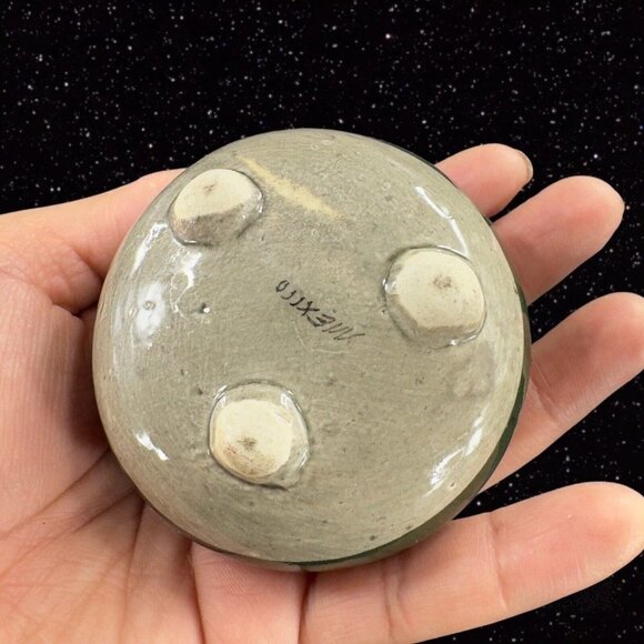 Hand Made Mexico Pottery Trinket Box W Lid Hand Painted Bird Jewelry Storage VTG - Picture 7 of 10